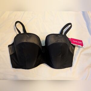Curvy Kate Black Sheer Class Bandeau Bikini Top 38J NWT